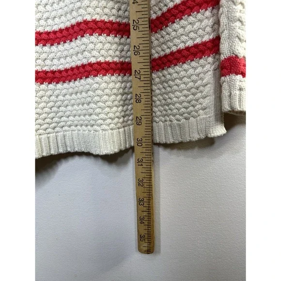 Talbots Pink White Stripes Crew Neck Sweater Top Long Sleeves Size Large - Picture 7 of 9